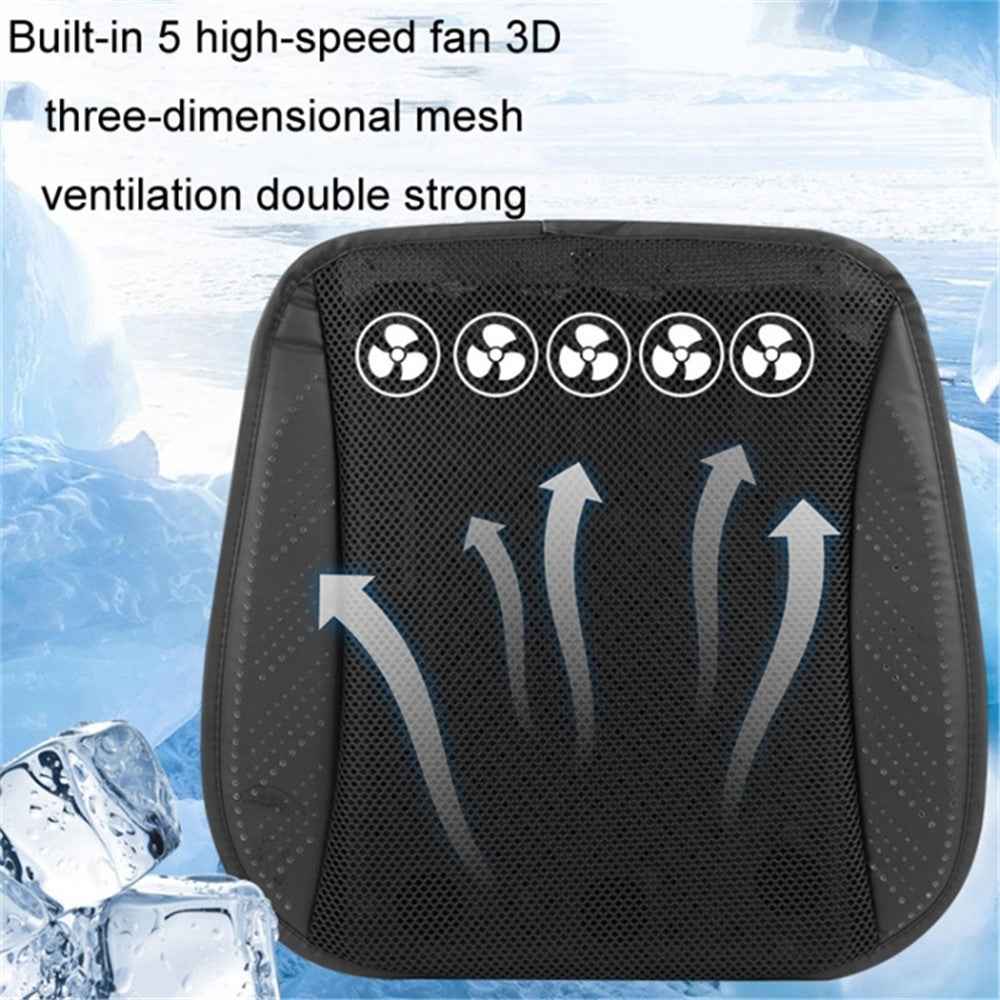 USB Powered Summer Breathable Car Seat Cushion Built-in 5 Fans Seat Cooling Mat - Navy Blue
