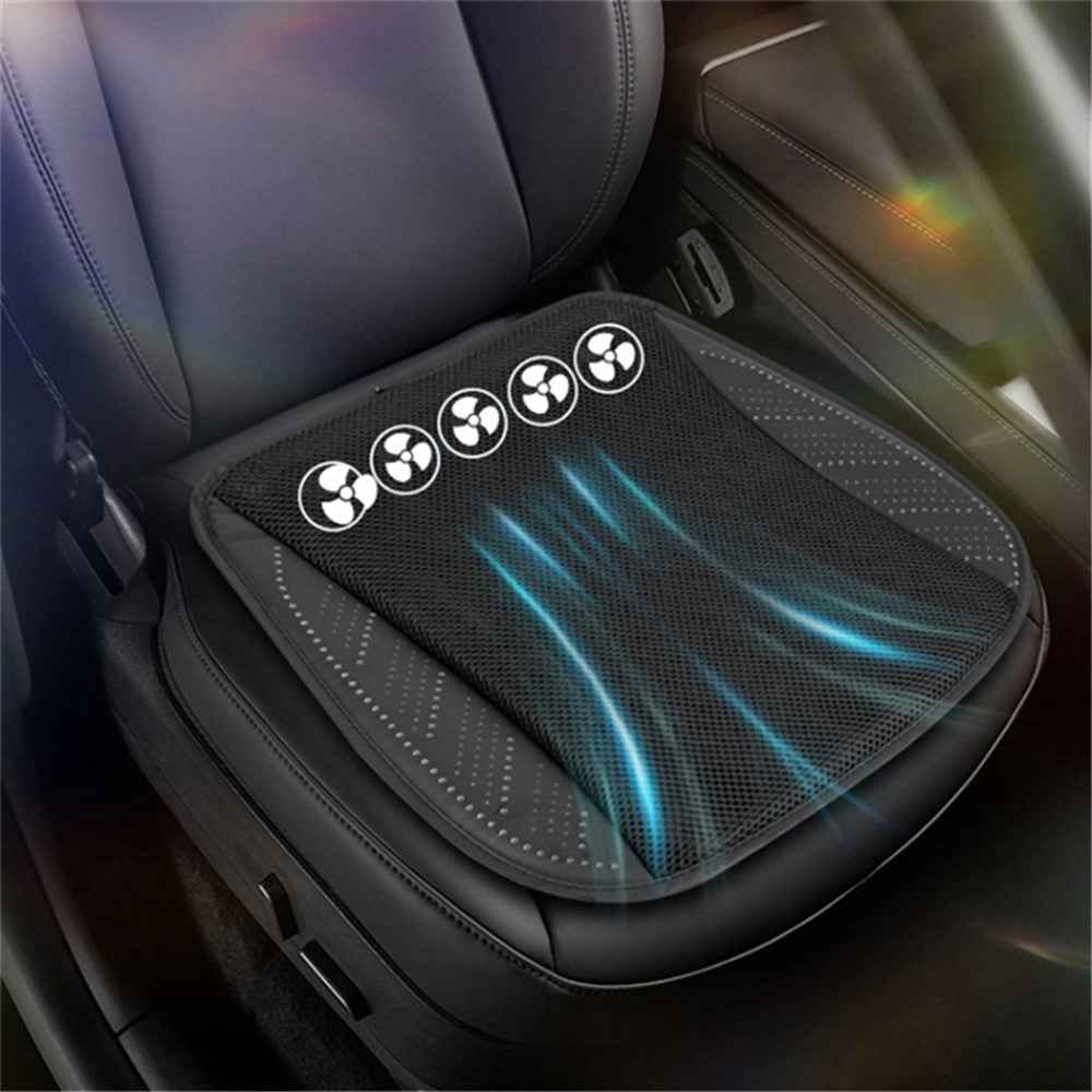 USB Powered Summer Breathable Car Seat Cushion Built-in 5 Fans Seat Cooling Mat - Navy Blue