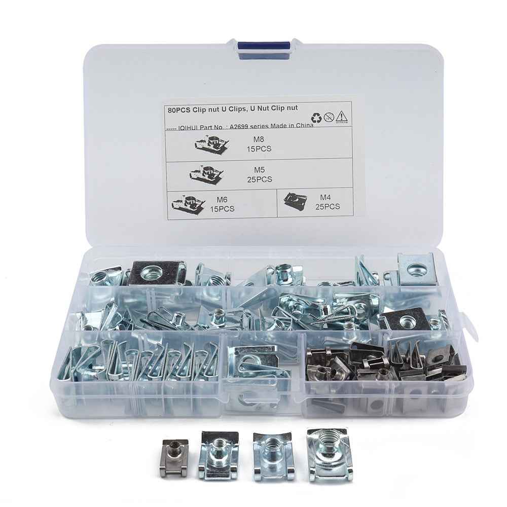 A2699 80Pcs M4 M5 M6 M8 U Nut Clamp Quick Clip Fastener Assortment Kit