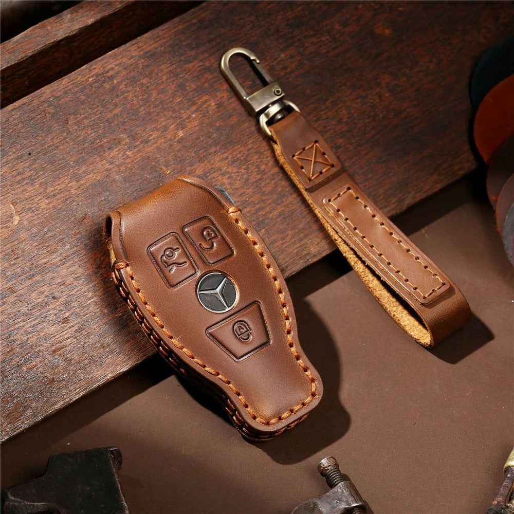HALLMO C017 for E300L Car Cowhide Leather Key Protective Cover Anti-scratch Key Case - Brown