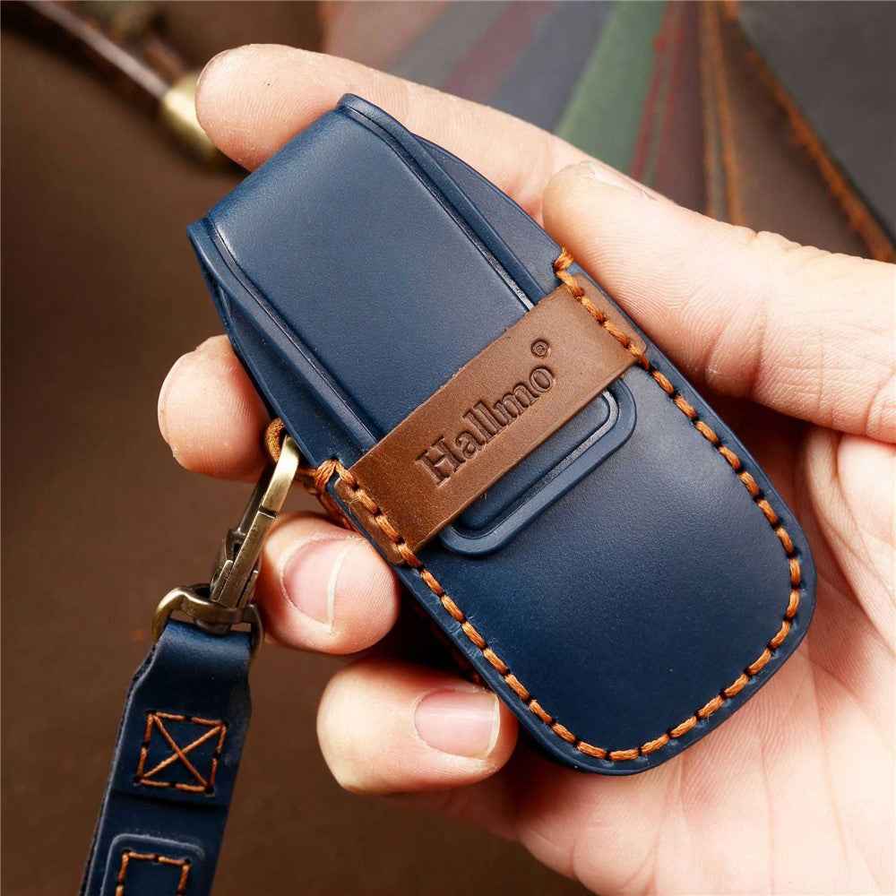 HALLMO C015 Anti-scratch Car Key Case for E300L, Genuine Cowhide Leather Protector Keychain Replacement - Brown