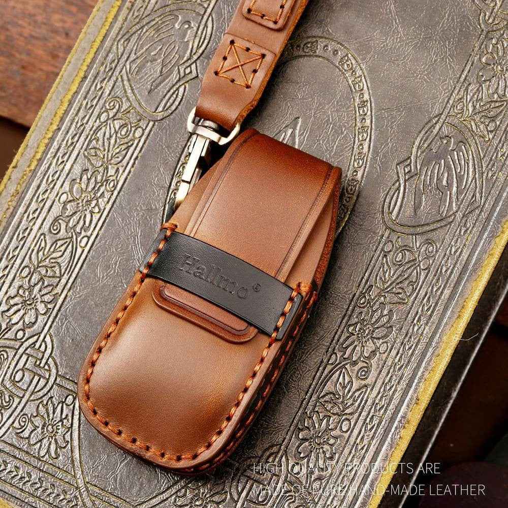 HALLMO C015 Anti-scratch Car Key Case for E300L, Genuine Cowhide Leather Protector Keychain Replacement - Blue