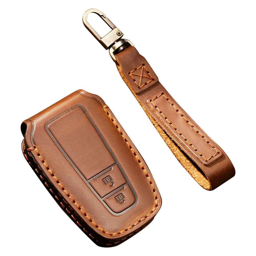 HALLMO Car Remote Key Cover for C005 18, Toyota 2-Keys Crazy Horse Cowhide Leather Protective Case - Brown