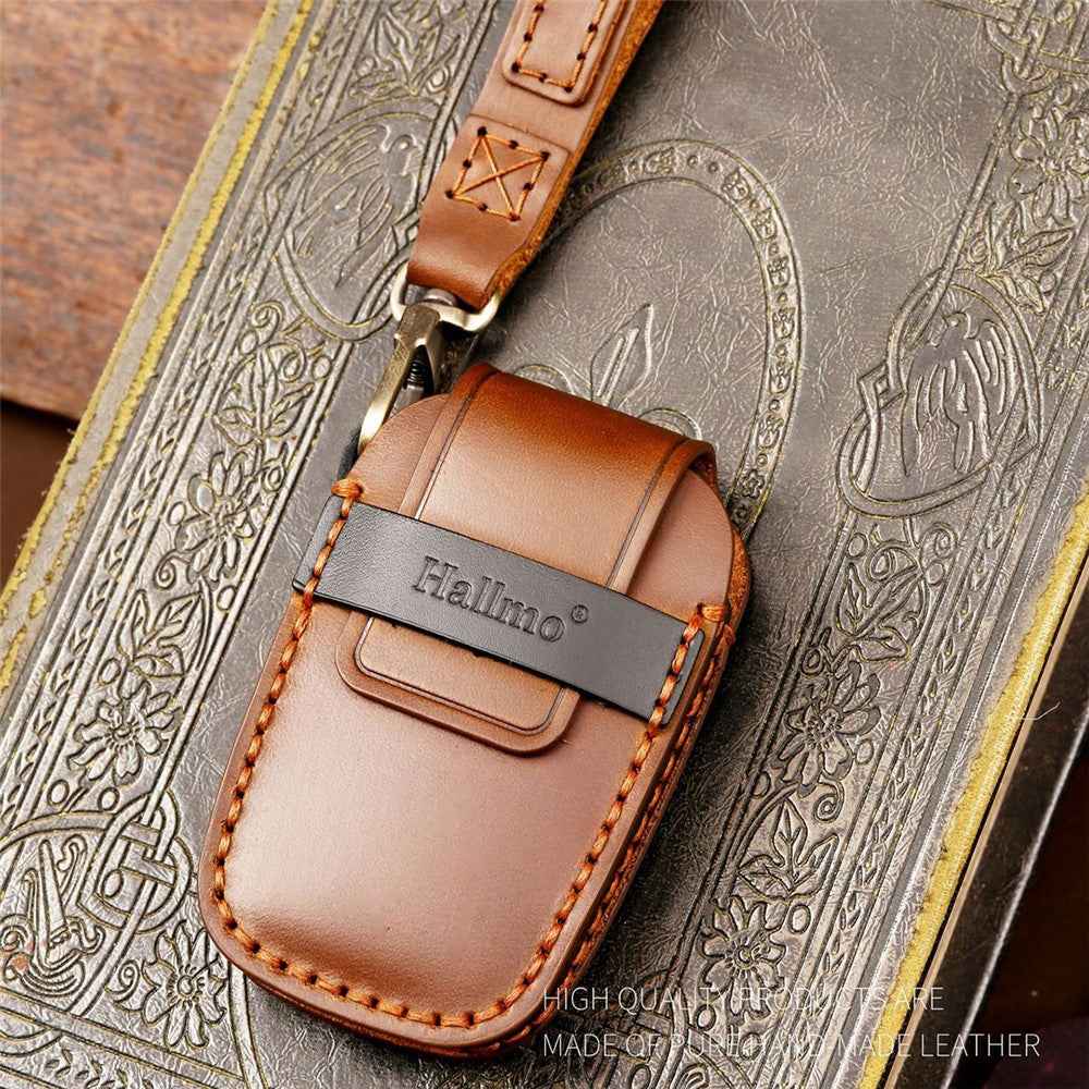 HALLMO Car Remote Key Cover for C005 18, Toyota 2-Keys Crazy Horse Cowhide Leather Protective Case - Brown