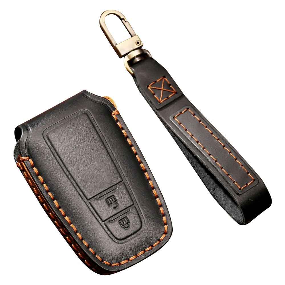 HALLMO Car Remote Key Cover for C005 18, Toyota 2-Keys Crazy Horse Cowhide Leather Protective Case - Black