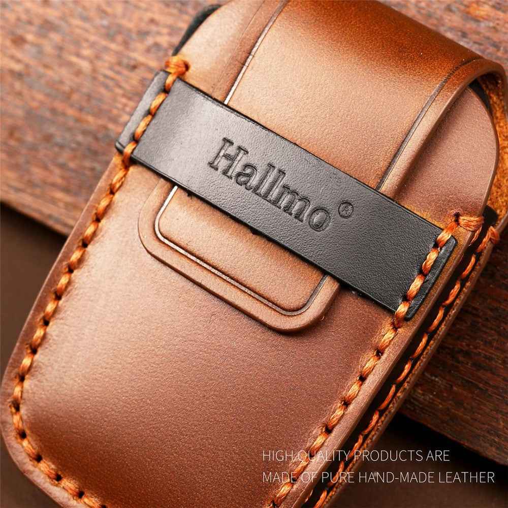 HALLMO Car Remote Key Cover for C005 18, Toyota 2-Keys Crazy Horse Cowhide Leather Protective Case - Black