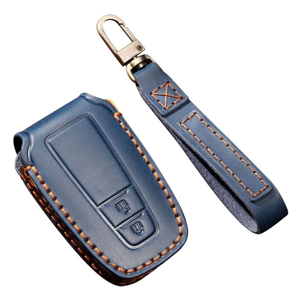 HALLMO Car Remote Key Cover for C005 18, Toyota 2-Keys Crazy Horse Cowhide Leather Protective Case - Blue