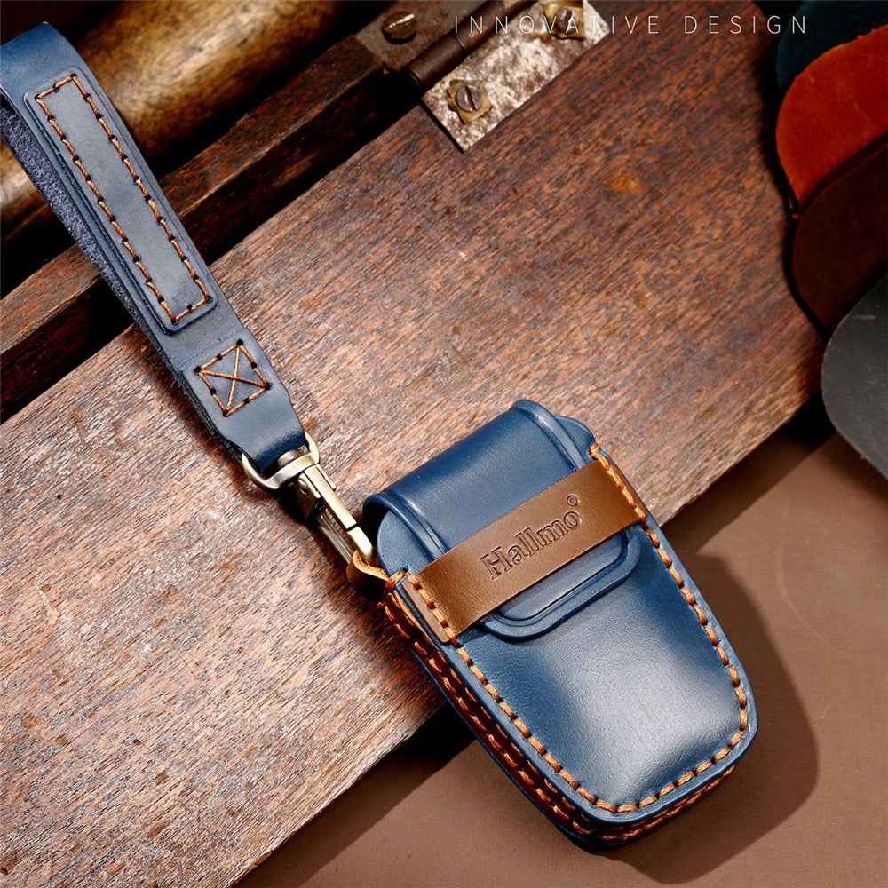 HALLMO Car Remote Key Cover for C005 18, Toyota 2-Keys Crazy Horse Cowhide Leather Protective Case - Blue