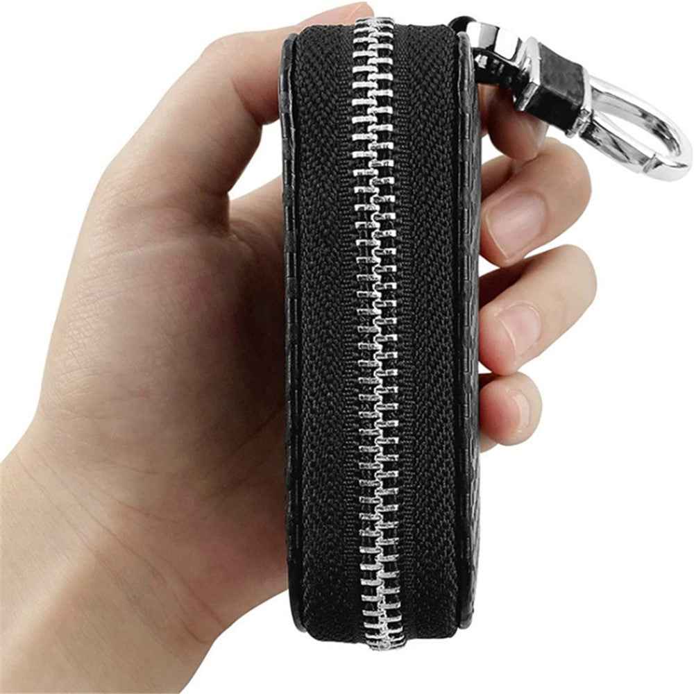 Carbon Fiber Leather Car Remote Key Protector RFID Signal Blocking Pouch Car Security Anti-Theft Bag - Black