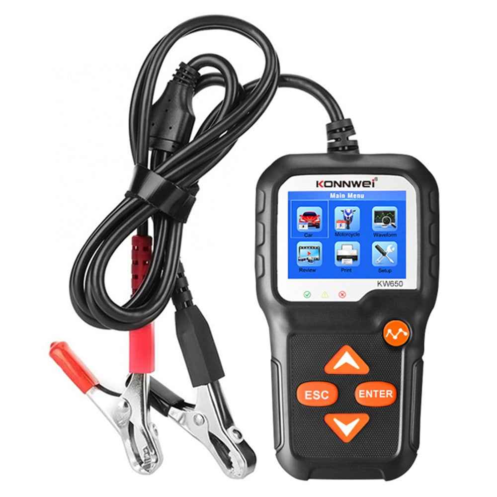 KONNWEI KW650 6-12V Car Motorcycle Battery Tester Charging Cranking Test Tool Battery Analyzer 100 to 2000 CCA
