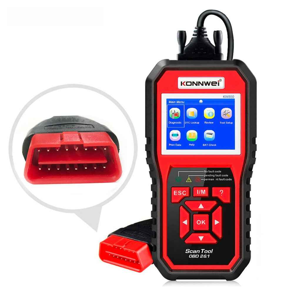 KONNWEI KW850 OBD2 Scanner Code Reader OBD II Automotive Scanner Car Diagnostic Scan Tool Check Engine Tool (Support 8 Languages) - Red
