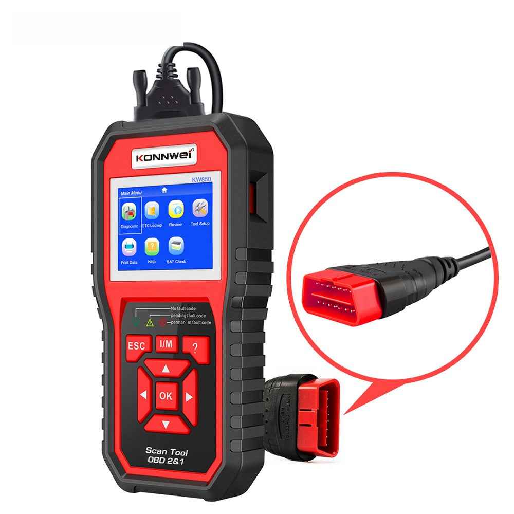 KONNWEI KW850 OBD2 Scanner Code Reader OBD II Automotive Scanner Car Diagnostic Scan Tool Check Engine Tool (Support 8 Languages) - Red