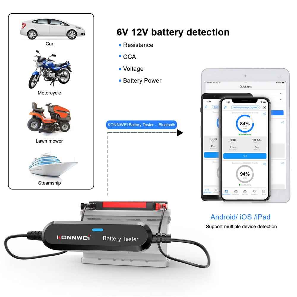KONNWEI BK100 Automotive Wireless Bluetooth-compatible 6V 12V Battery CCA Tester Car Battery Charging Analyzer - Black