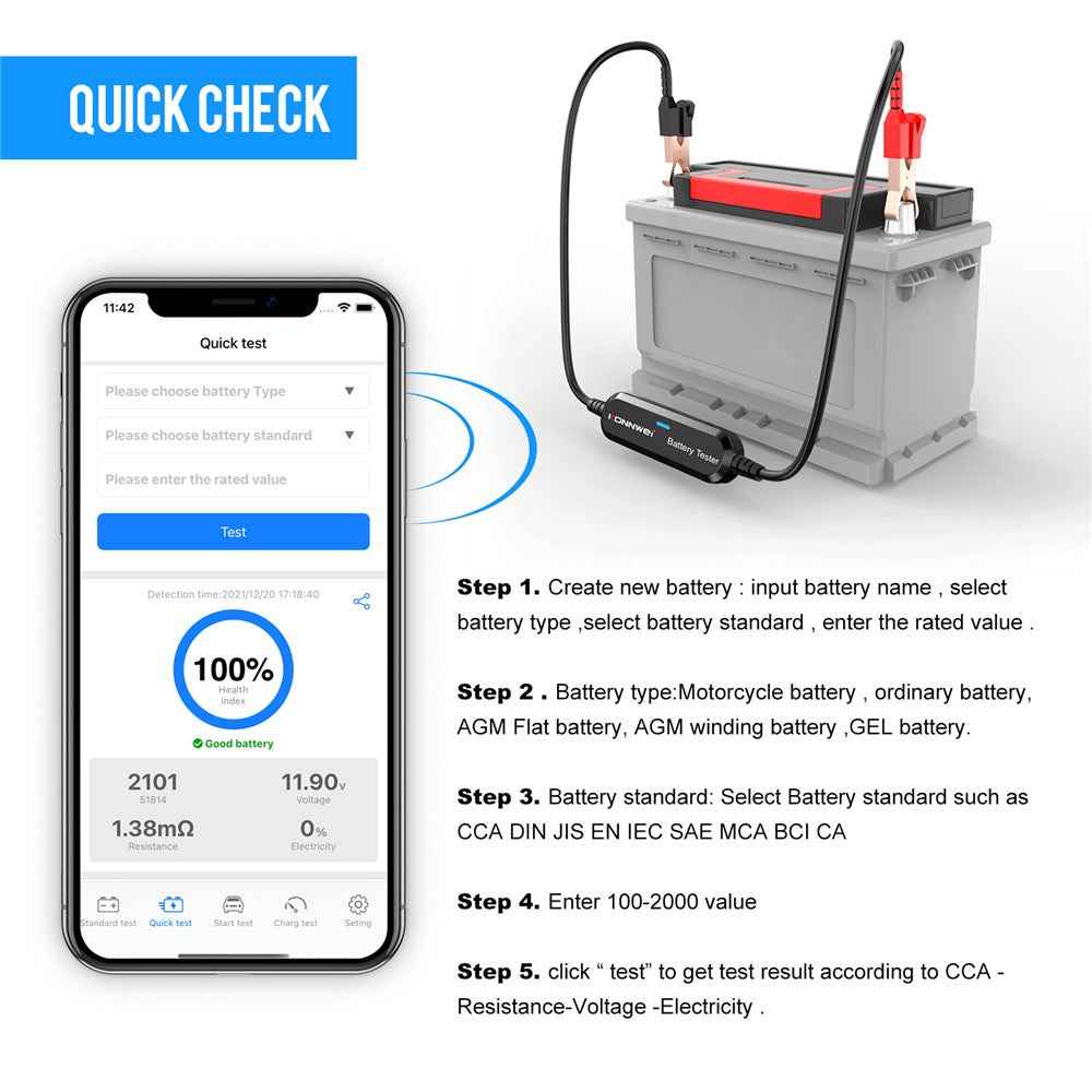 KONNWEI BK100 Automotive Wireless Bluetooth-compatible 6V 12V Battery CCA Tester Car Battery Charging Analyzer - Black