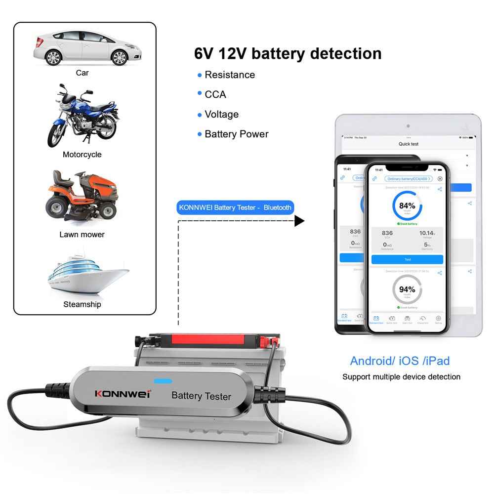 KONNWEI BK100 Automotive Wireless Bluetooth-compatible 6V 12V Battery CCA Tester Car Battery Charging Analyzer - Silver