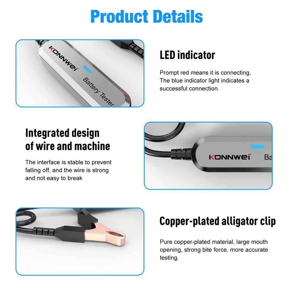 KONNWEI BK100 Automotive Wireless Bluetooth-compatible 6V 12V Battery CCA Tester Car Battery Charging Analyzer - Silver