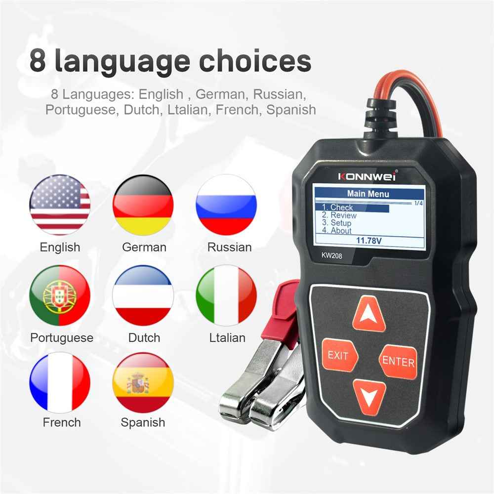 KONNWEI  KW208 Automotive Battery Tester Car Digital 12V 100-2000CCA Cranking Charging System Test Tool