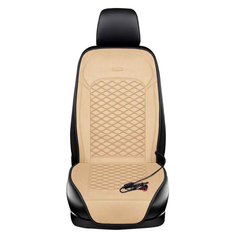 Car Winter Heated Short Plush Seat Cushion for 12V Car Electric Fast Heating Seat Cushion, Cigarette Lighter Power - Beige