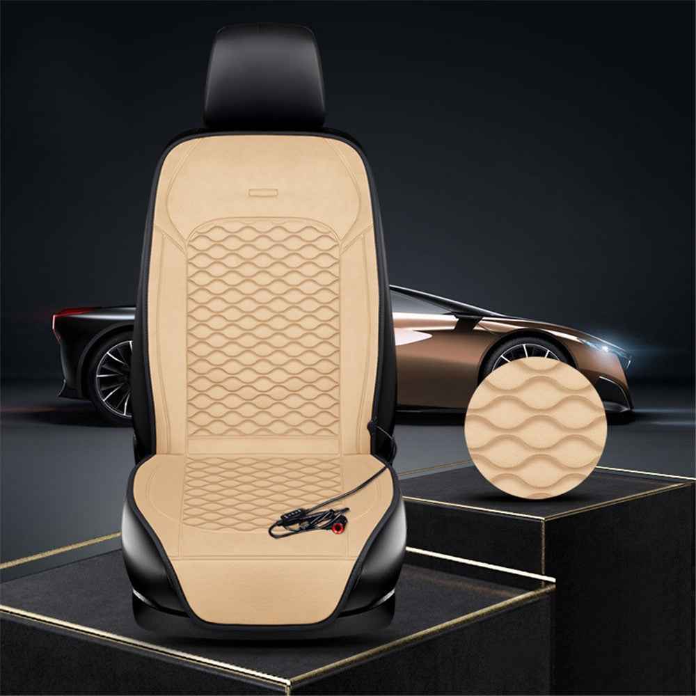Car Winter Heated Short Plush Seat Cushion for 12V Car Electric Fast Heating Seat Cushion, Cigarette Lighter Power - Beige