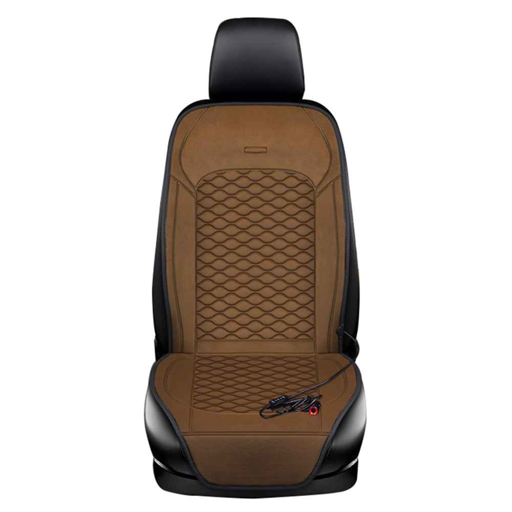 Car Winter Heated Short Plush Seat Cushion for 12V Car Electric Fast Heating Seat Cushion, Cigarette Lighter Power - Coffee
