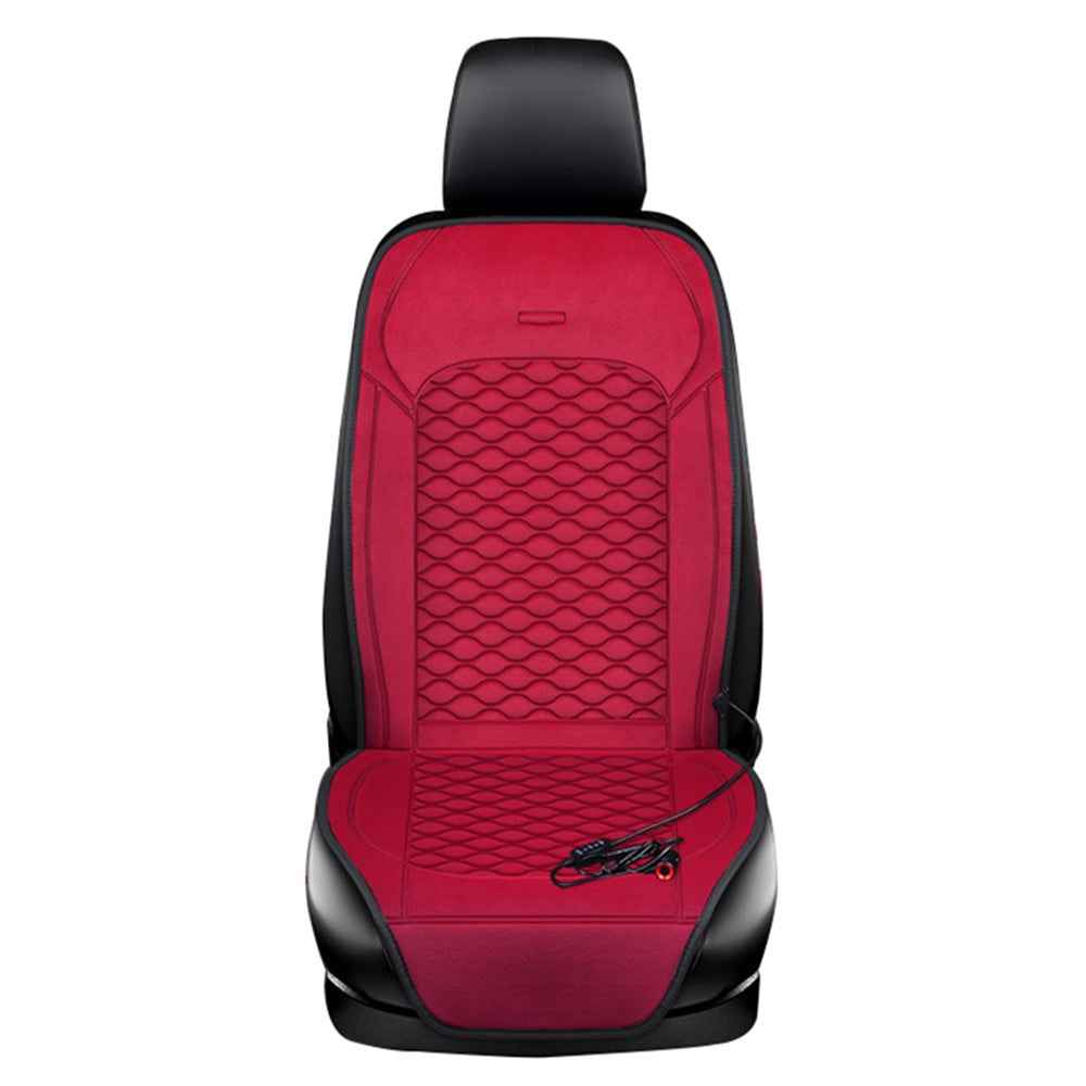 Car Winter Heated Short Plush Seat Cushion for 12V Car Electric Fast Heating Seat Cushion, Cigarette Lighter Power - Red