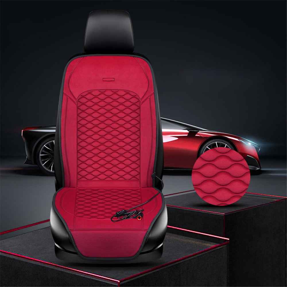 Car Winter Heated Short Plush Seat Cushion for 12V Car Electric Fast Heating Seat Cushion, Cigarette Lighter Power - Red