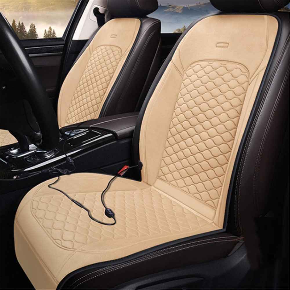Car Winter Heated Short Plush Seat Cushion for 12V Car Electric Fast Heating Seat Cushion, Cigarette Lighter Power - Red