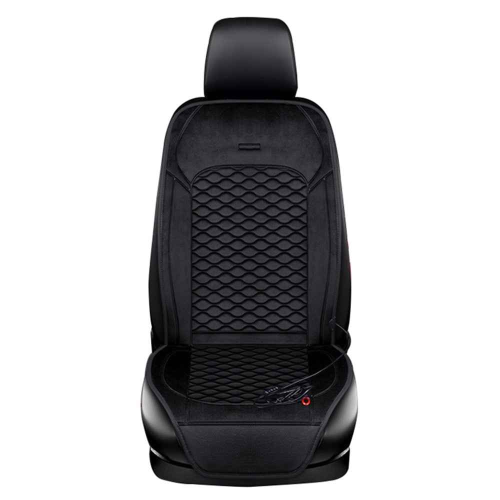 Car Winter Heated Short Plush Seat Cushion for 12V Car Electric Fast Heating Seat Cushion, Cigarette Lighter Power - Black
