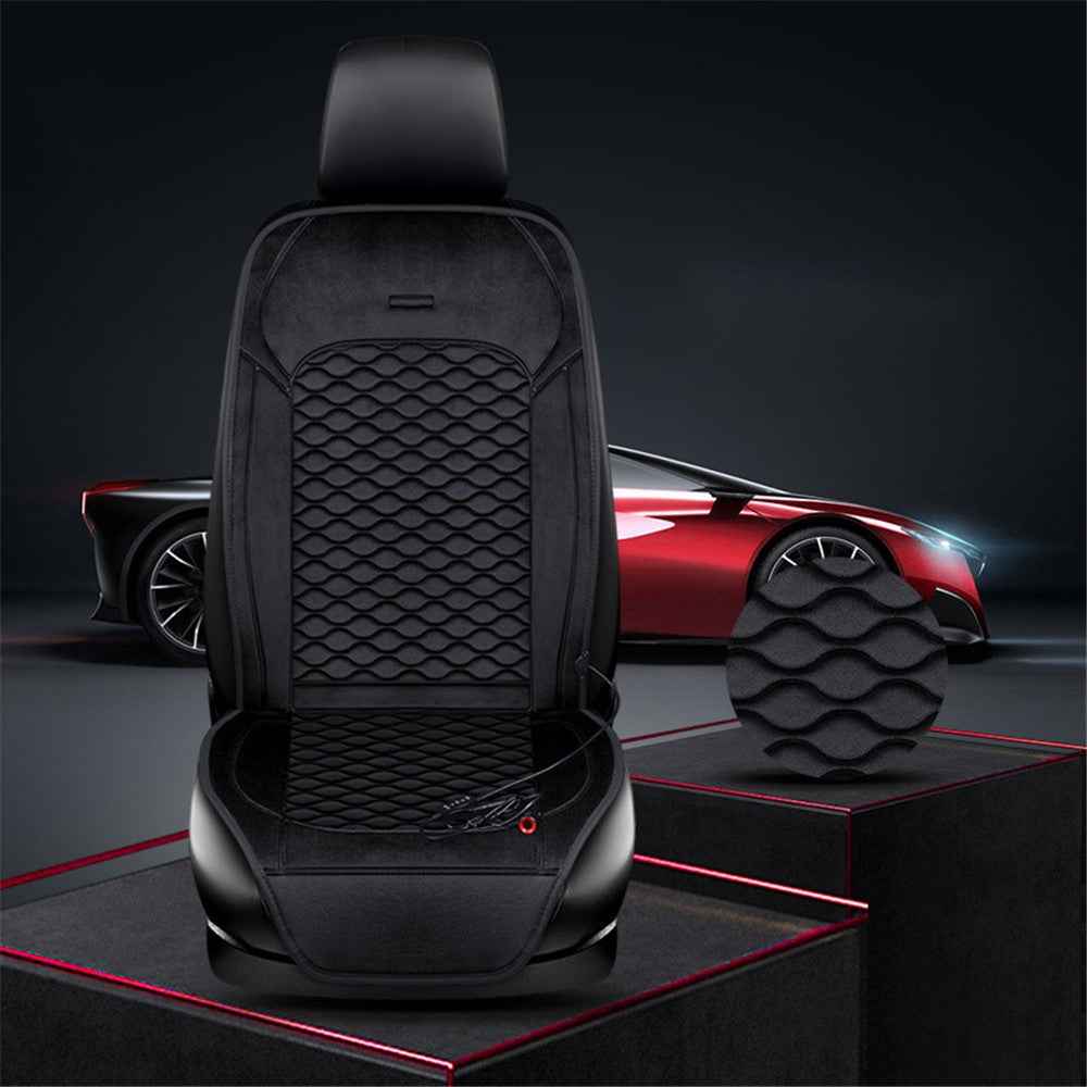 Car Winter Heated Short Plush Seat Cushion for 12V Car Electric Fast Heating Seat Cushion, Cigarette Lighter Power - Black