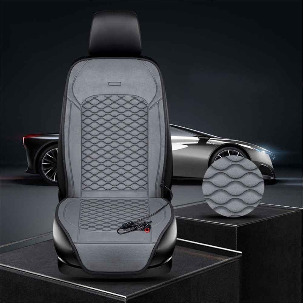 Car Winter Heated Short Plush Seat Cushion for 12V Car Electric Fast Heating Seat Cushion, Cigarette Lighter Power - Grey