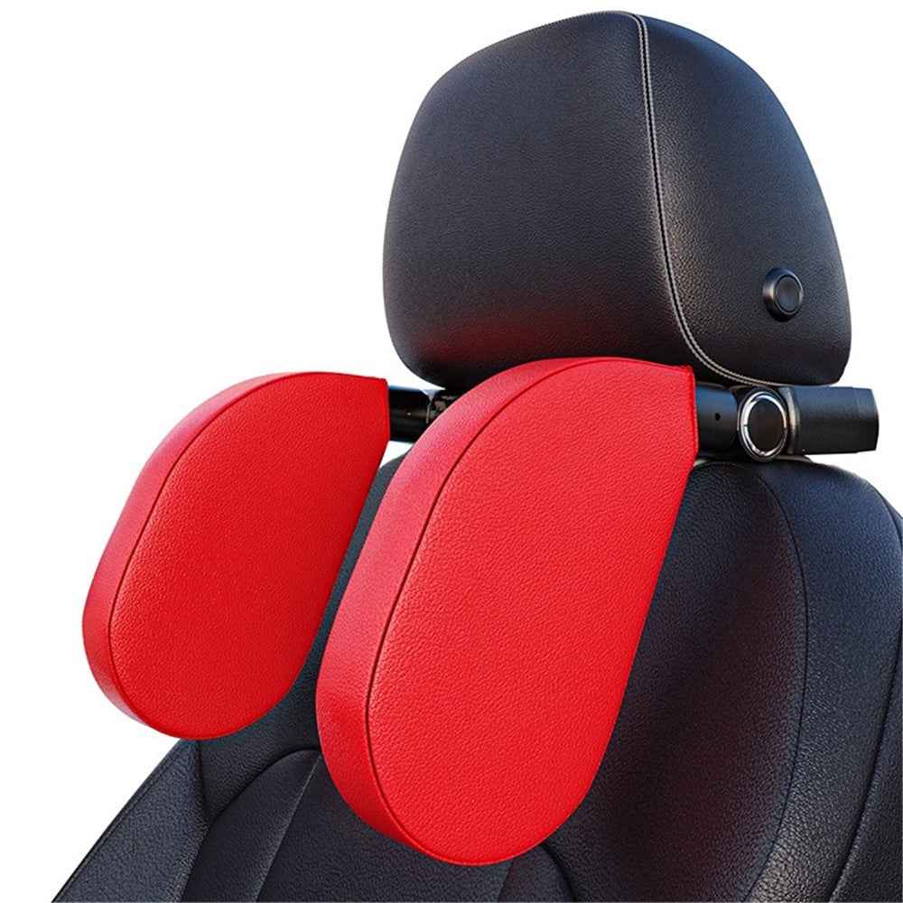 A05 Car Headrest Two Side Pillow Children Adult Car Seat Memory Foam Head Rest Cushion with Hook - Red