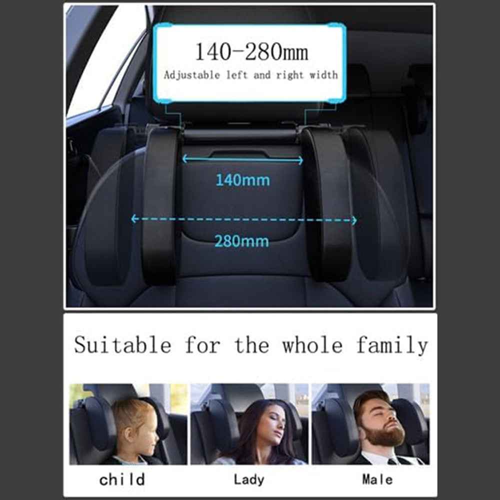 A05 Car Headrest Two Side Pillow Children Adult Car Seat Memory Foam Head Rest Cushion with Hook - Grey