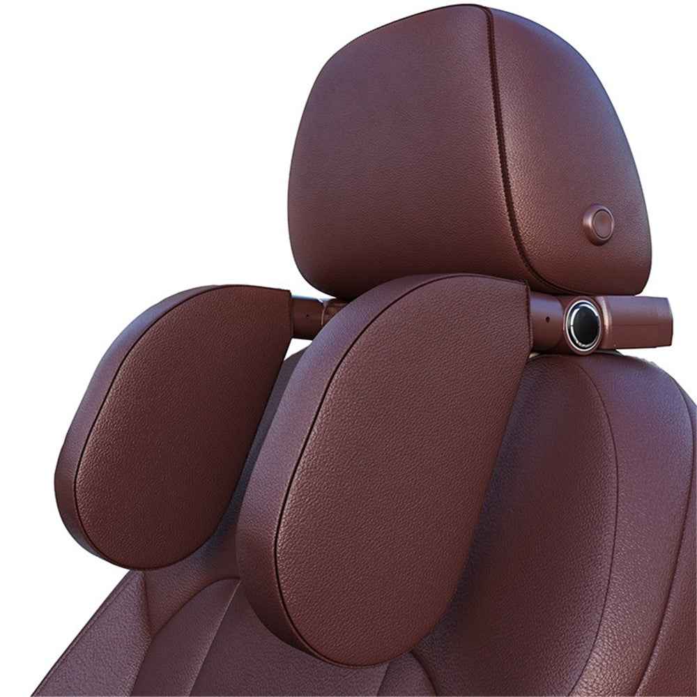 A05 Car Headrest Two Side Pillow Children Adult Car Seat Memory Foam Head Rest Cushion with Hook - Brown