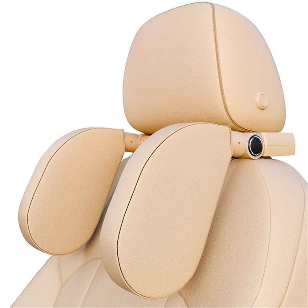 A05 Car Headrest Two Side Pillow Children Adult Car Seat Memory Foam Head Rest Cushion with Hook - Beige