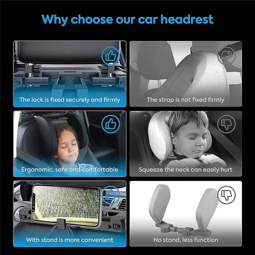 A05 Car Headrest Two Side Pillow Children Adult Car Seat Memory Foam Head Rest Cushion with Hook - Beige