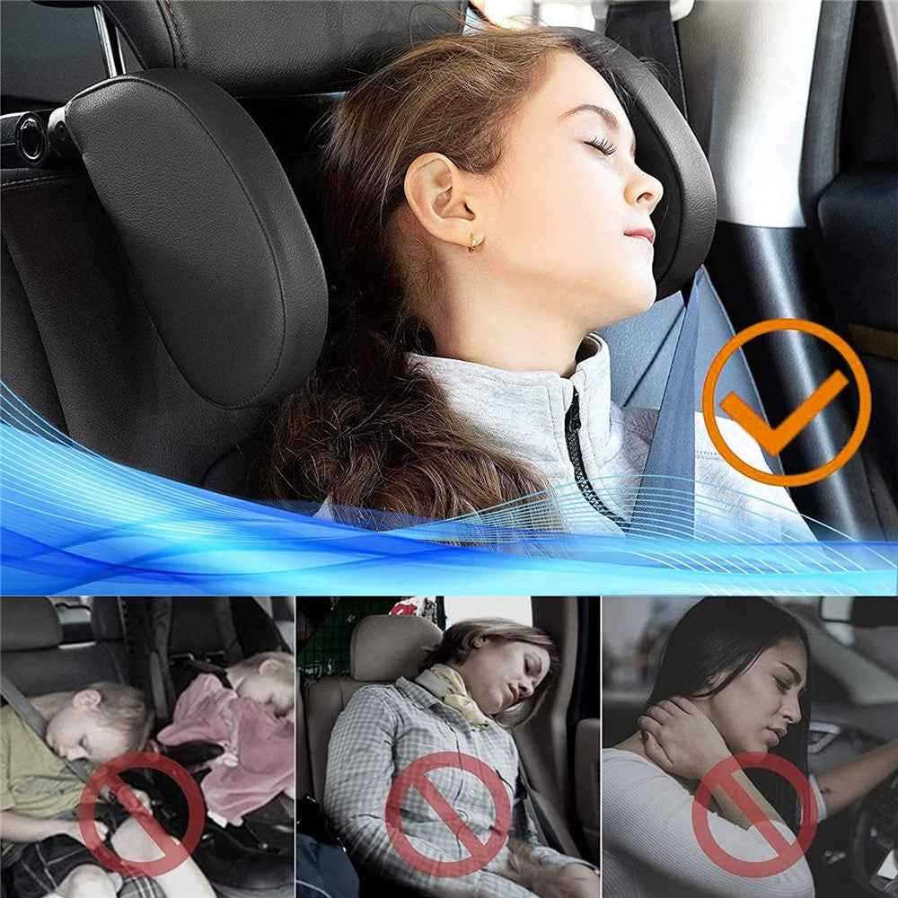 A05 Car Headrest Two Side Pillow Children Adult Car Seat Memory Foam Head Rest Cushion with Hook - Coffee