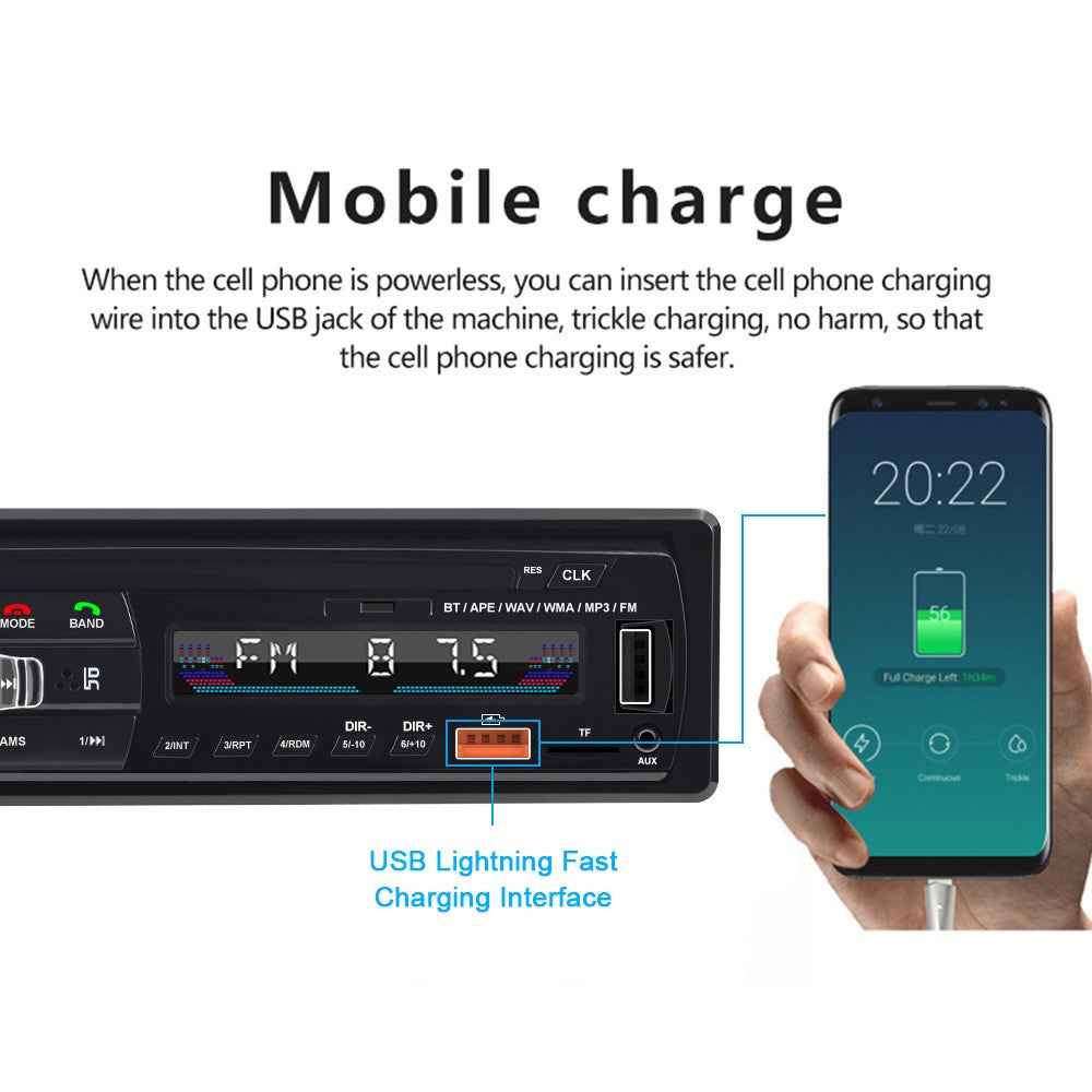 Car Bluetooth-compatible MP3 Player Stereo Receiver Car FM Car Radio Audio Device with USB Port for Mobile Phone Charging
