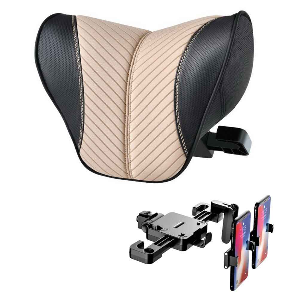 ZJ002 9D Automobile Seat Headrest Universal Adjustable Mechanical Headrest with Bracket - Black / Beige
