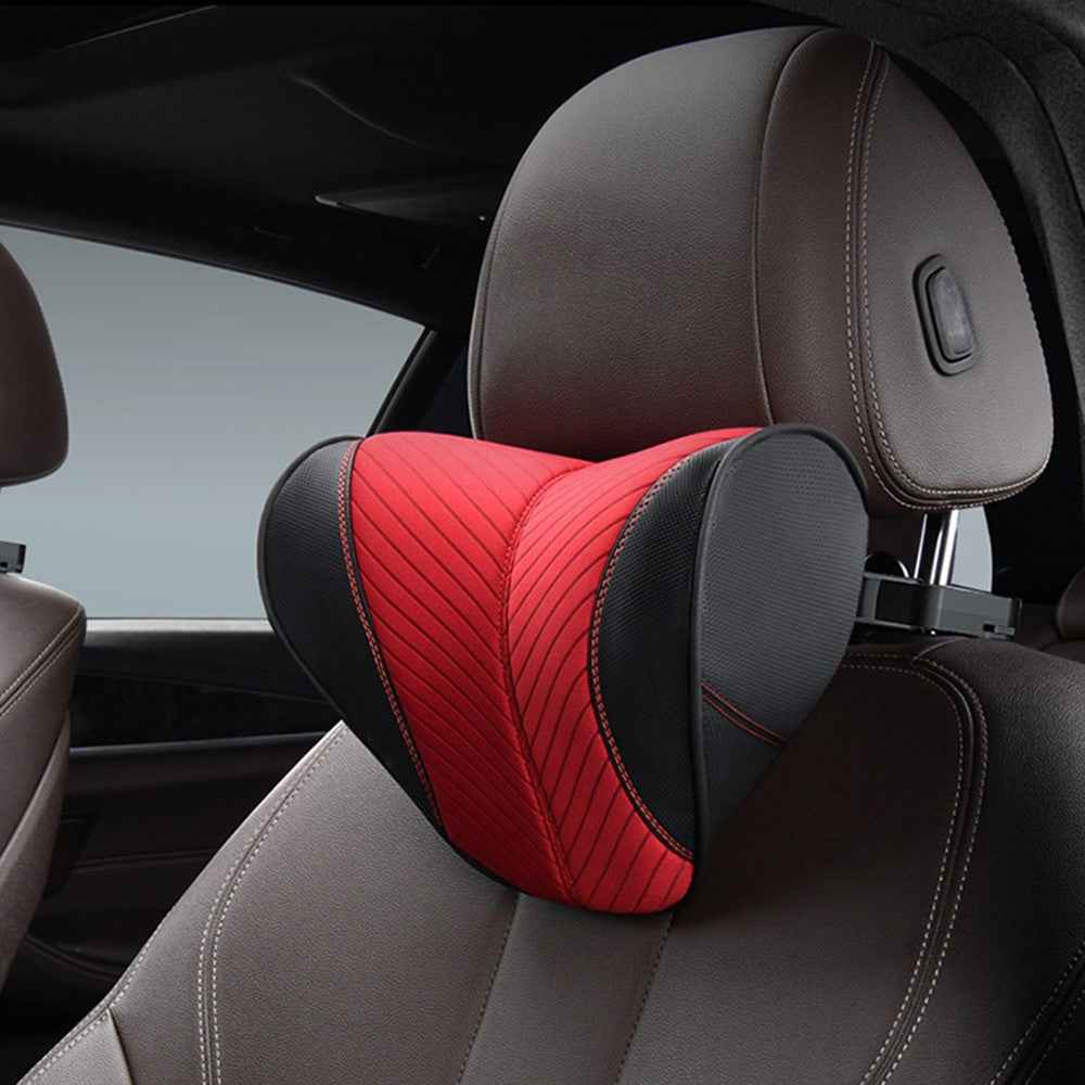 ZJ002 9D Automobile Seat Headrest Universal Adjustable Mechanical Headrest with Bracket - Black / Beige