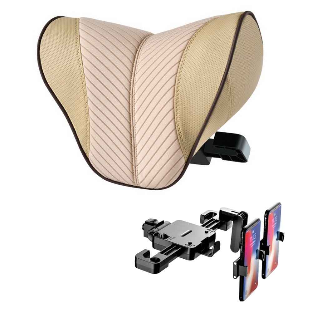 ZJ002 9D Automobile Seat Headrest Universal Adjustable Mechanical Headrest with Bracket - Beige