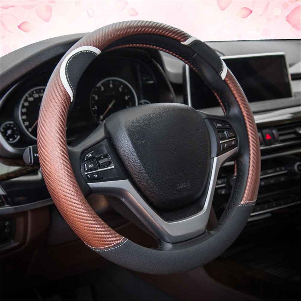 38cm Round Cute Rabbit Women Car Steering Wheel Cover Artificial Leather Anti-skid Steering Wheel Sleeve - Black+Coffee