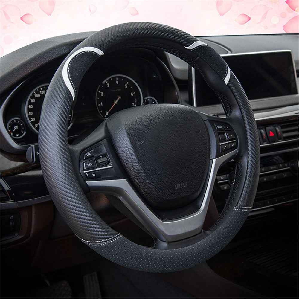 38cm Round Cute Rabbit Women Car Steering Wheel Cover Artificial Leather Anti-skid Steering Wheel Sleeve - Black