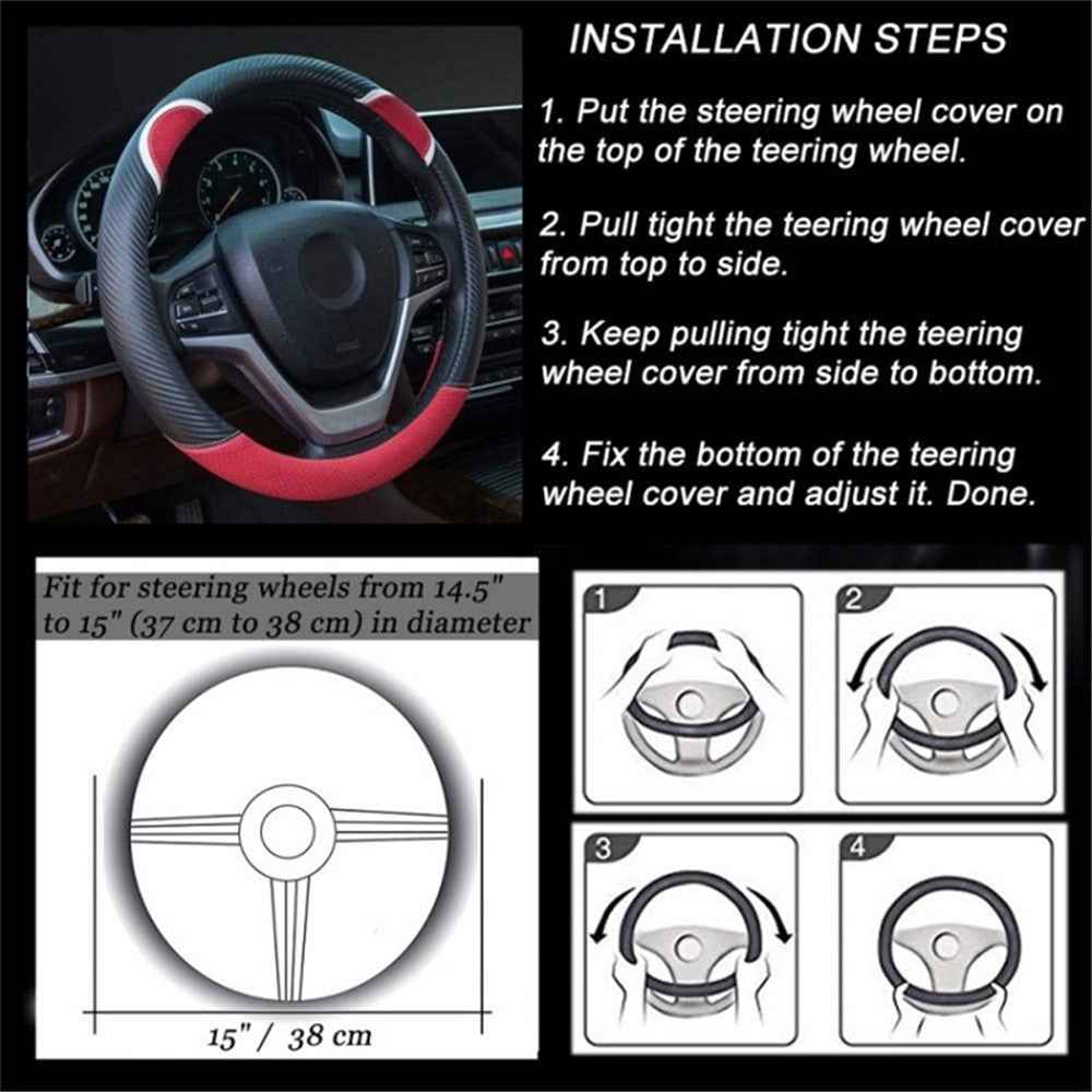 38cm Round Cute Rabbit Women Car Steering Wheel Cover Artificial Leather Anti-skid Steering Wheel Sleeve - Black+Red
