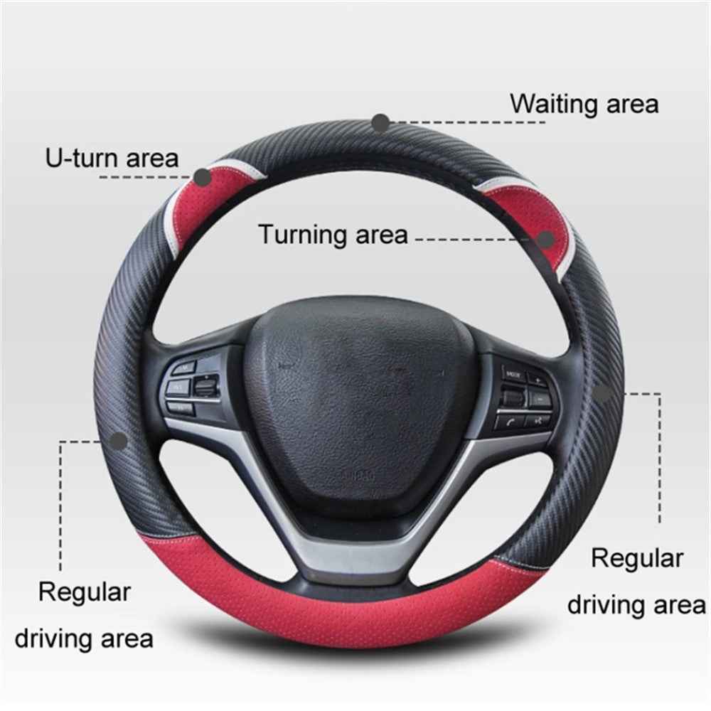 38cm D-shape Cute Rabbit Design Women Car Steering Wheel Cover Artificial Leather Anti-skid Sleeve - Black+Coffee