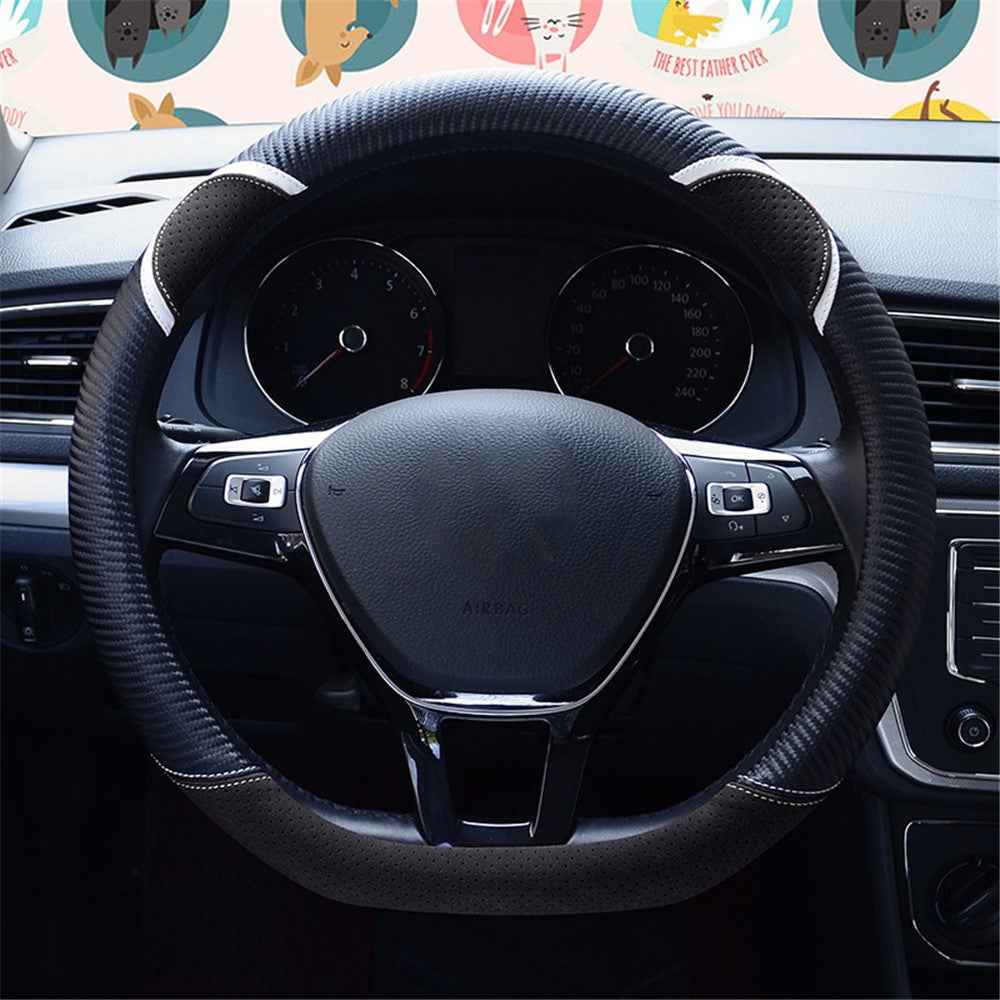 38cm D-shape Cute Rabbit Design Women Car Steering Wheel Cover Artificial Leather Anti-skid Sleeve - Black