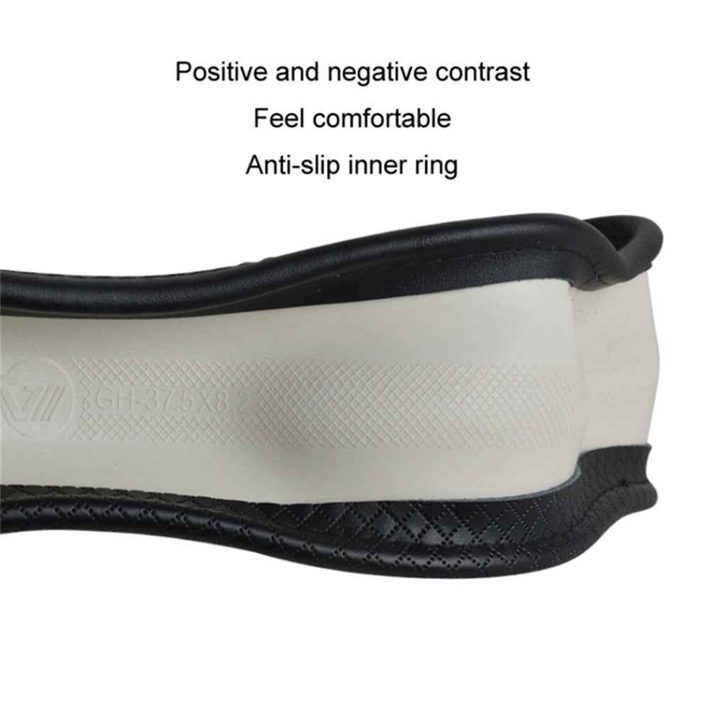 38cm Anti-Slip Embossing Genuine Cow Leather Car Steering Wheel Cover, D Type - Full Black