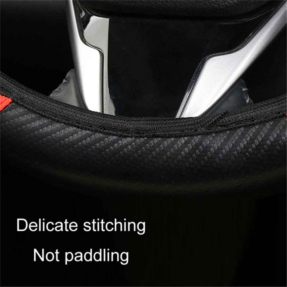 38cm Carbon Fiber Texture Car Steering Wheel Cover Leather Anti-skid Steering Wheel Sleeve - Red