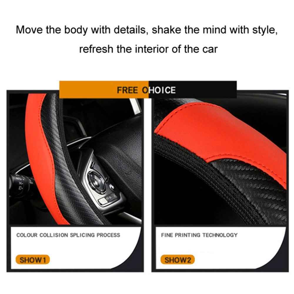 38cm Carbon Fiber Texture Car Steering Wheel Cover Leather Anti-skid Steering Wheel Sleeve - Purple