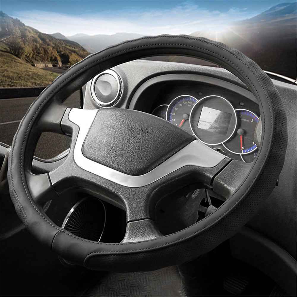 38CM Skin-Friendly Leather Truck Steering Wheel Sleeve Anti-Slip Design Protector Cover - Black