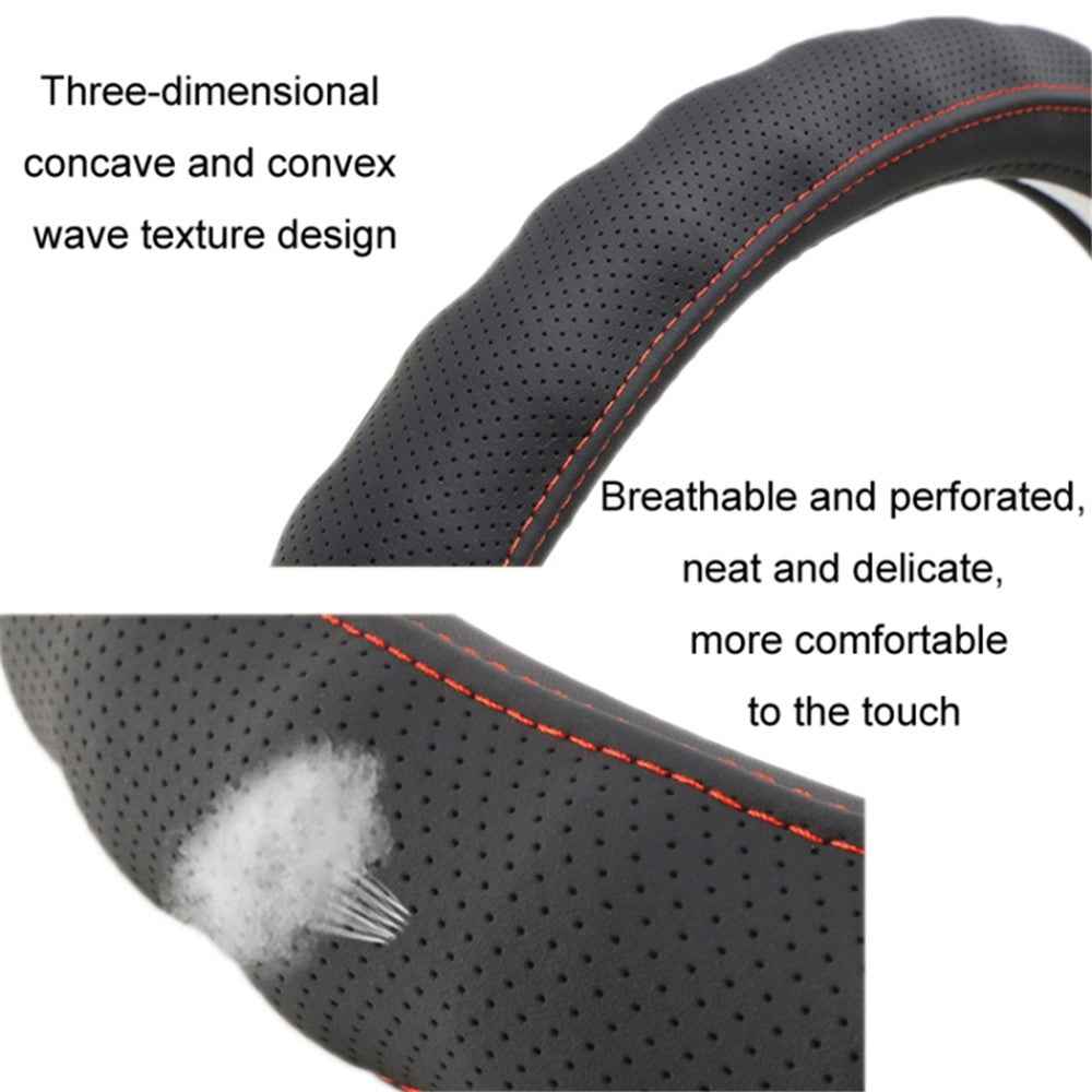 45CM Non-Slip Car Truck Leather Steering Wheel Cover Sleeve for Men and Women - Black+Red Line